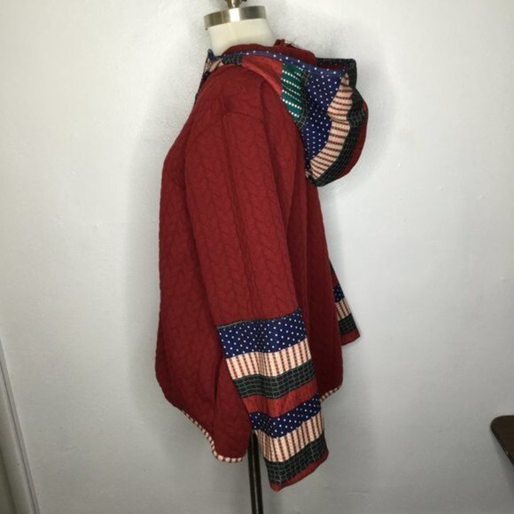 Jimmy Yoo Burgundy Stripe Hooded Swing Coat Size Medium Embroidered - Picture 8 of 11